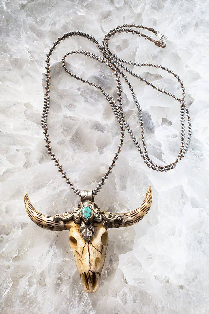 Necklace-Longhorn on Woven Silk