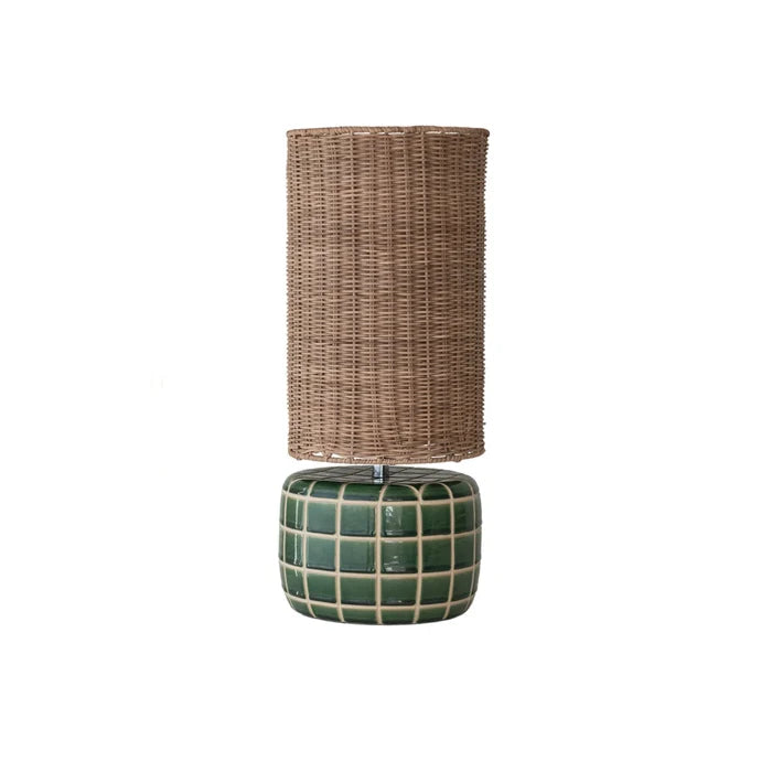 Olivette Tiled Lamp with Rattan Shade