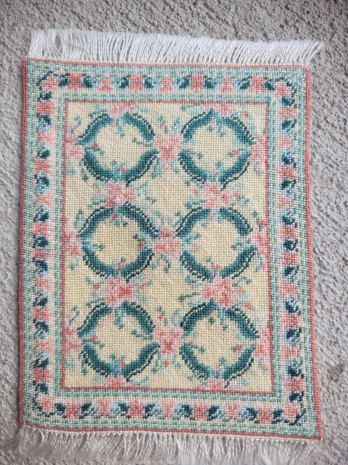 Petit Point Baby Pink Roses with Round Designs Rug - Ursula Sauerberg