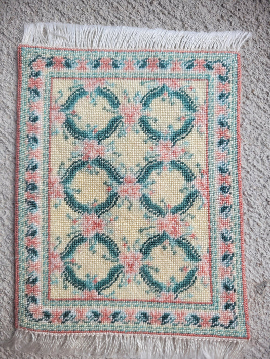 Petit Point Baby Pink Roses with Round Designs Rug - Ursula Sauerberg