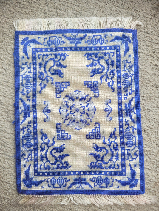 Petit Point Blue and White Asian Rug - Ursula Sauerberg