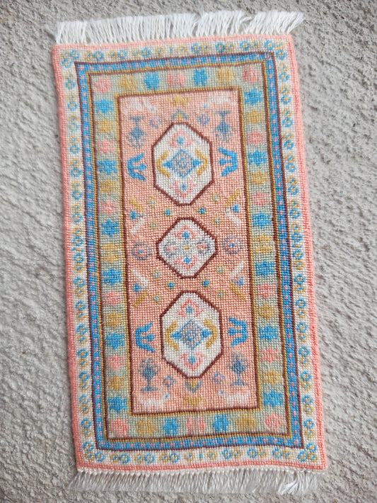 Petit Point Pastel Pink and Blue Hieroglyphic-Style Rug - Ursula Sauerberg