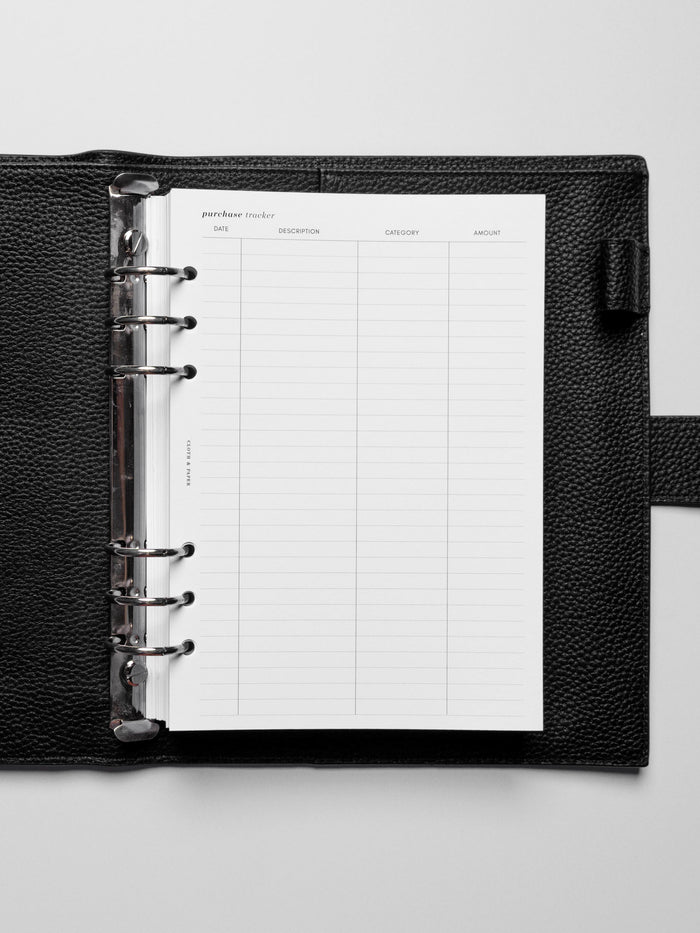 Insert in use inside a black leather planner.