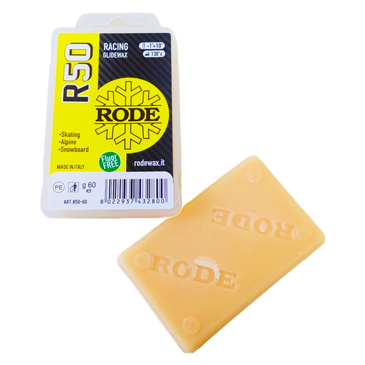 A product picture of the Rode R50 RACING GLIDER YELLOW MELT WAX (10C/-1C)
