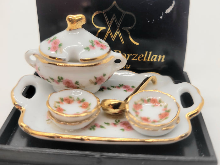 Soup Tureen with Bowls & Ladle on Platter - By Reutter Porcelain