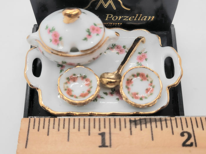 Soup Tureen with Bowls & Ladle on Platter - By Reutter Porcelain