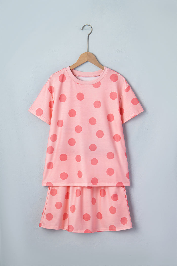 White Polka Dot Short Sleeve Top Casual Skort 2pcs Outfit