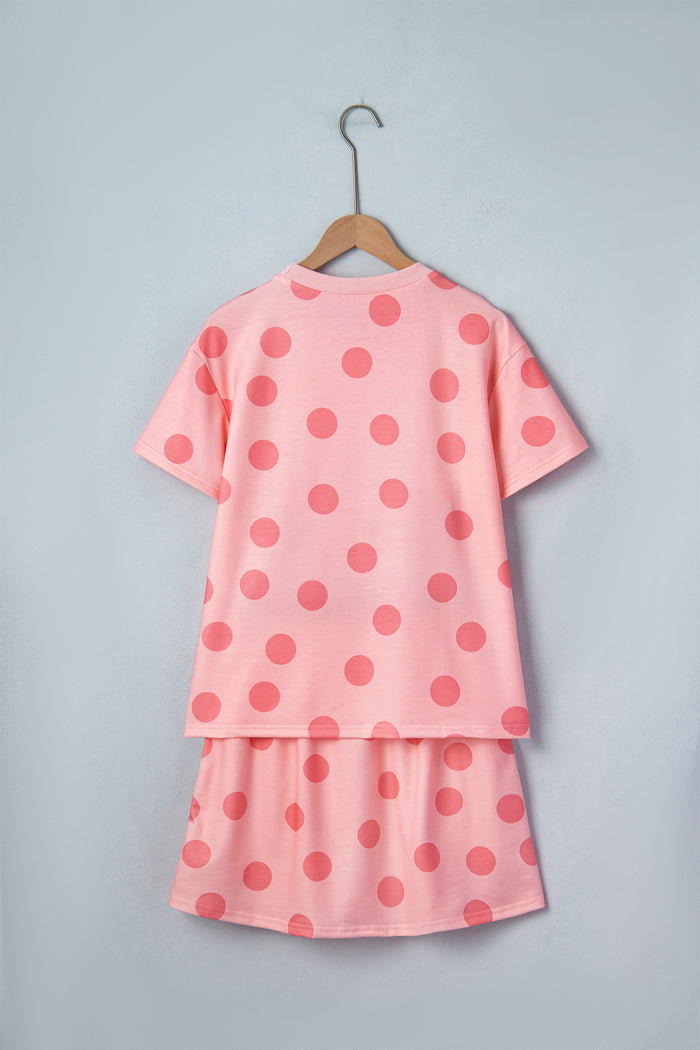 White Polka Dot Short Sleeve Top Casual Skort 2pcs Outfit