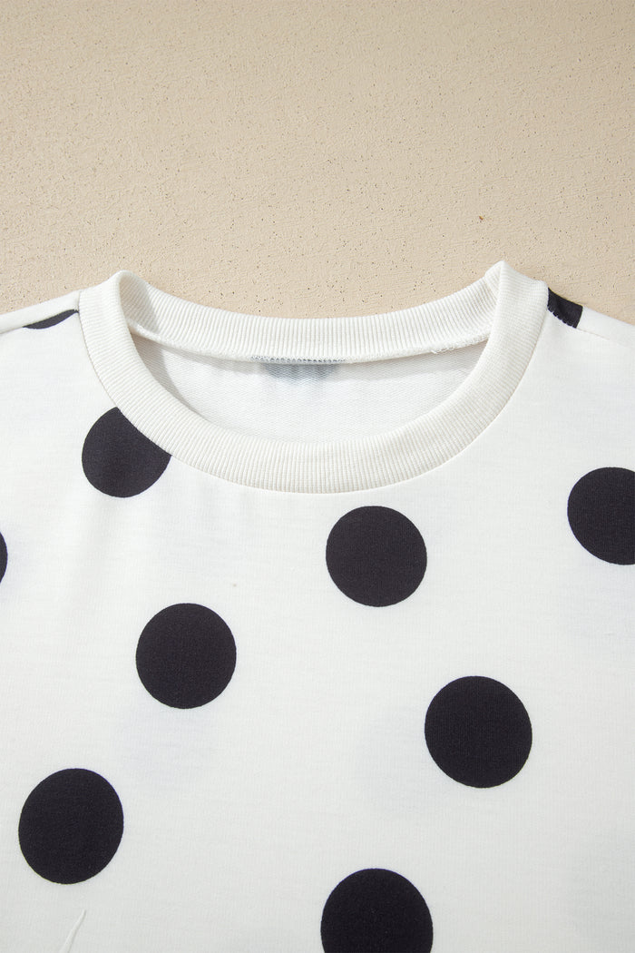 White Polka Dot Short Sleeve Top Casual Skort 2pcs Outfit