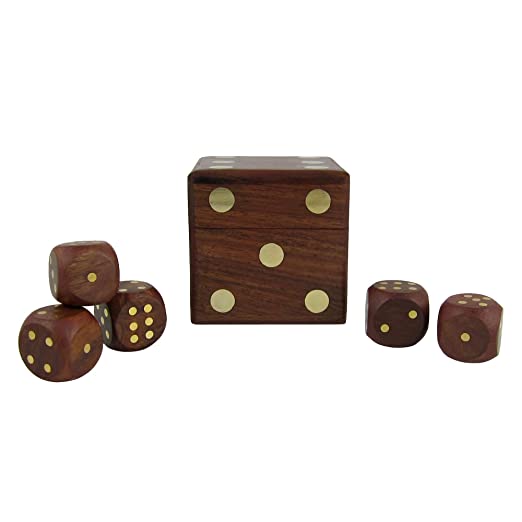 White Whale Handmade Wooden Game Dice Box With Five Dice Gifts For Christmas