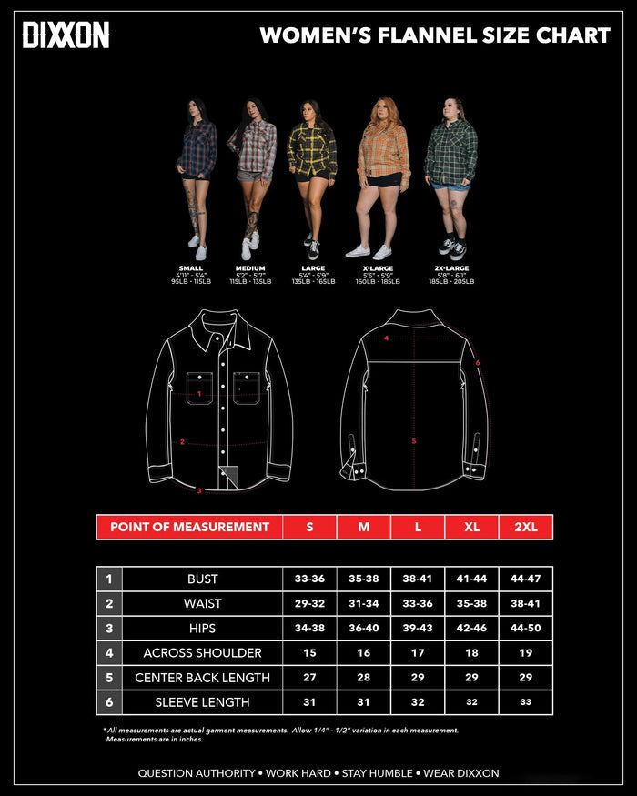 Women's The Lifeline Flannel Size Chart - Dixxon Flannel Co.